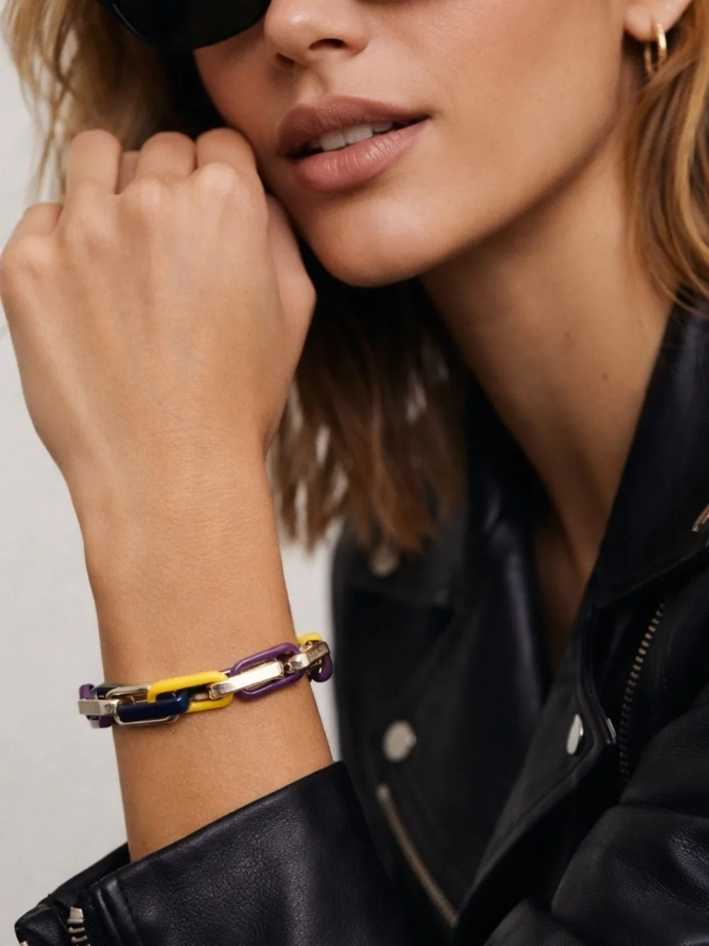 NWOB Marilyn Schiff Multicolor Enamel Link Bracelet | Gold Tone Statement Piece